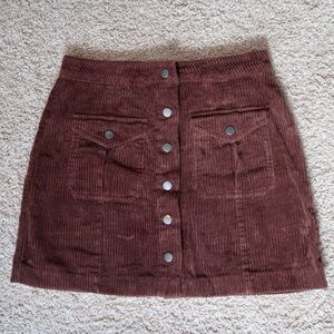 Forever 21 Chocolate Brown Corduroy Button Front Mini Skirt